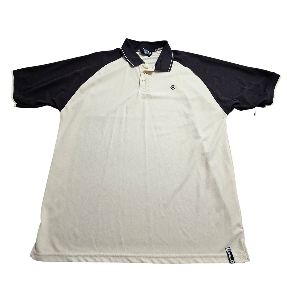 Southpole Polo Shirt Mens XL Cream Black Raglan Sleeve Colorblock Streetwear